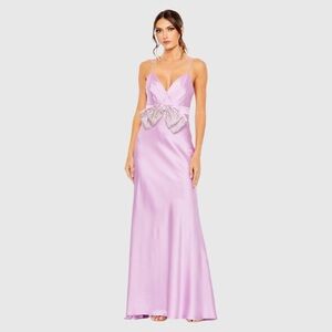 Mac Duggal Lilac Rhinestone Bow Cami Draped Trumpet Gown